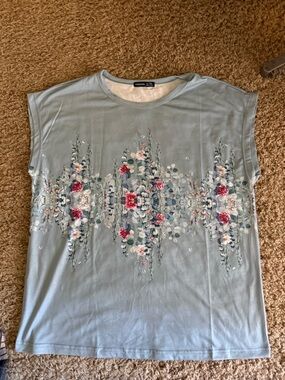 Nomad Blue Floral Print Womens Tee